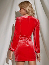 Sweetheart Neck Ruched Velvet Bodycon Dress