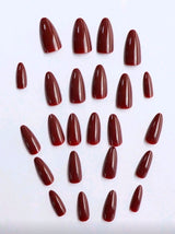 Instantly Upgrade Your Manicure! 24pcs Almond-Shaped Burgundy Nail Stickers