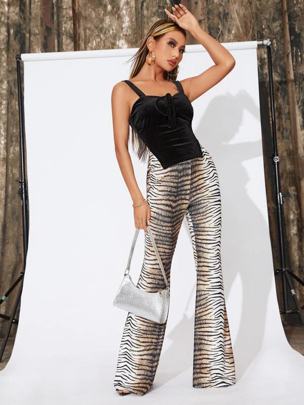 Knot Front Split Hem Velvet Cami Top