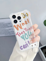 Letter Graphic Clear Phone Case With Push Pull Hand Holder