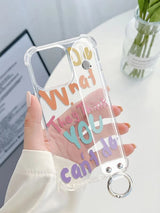 Letter Graphic Clear Phone Case With Push Pull Hand Holder
