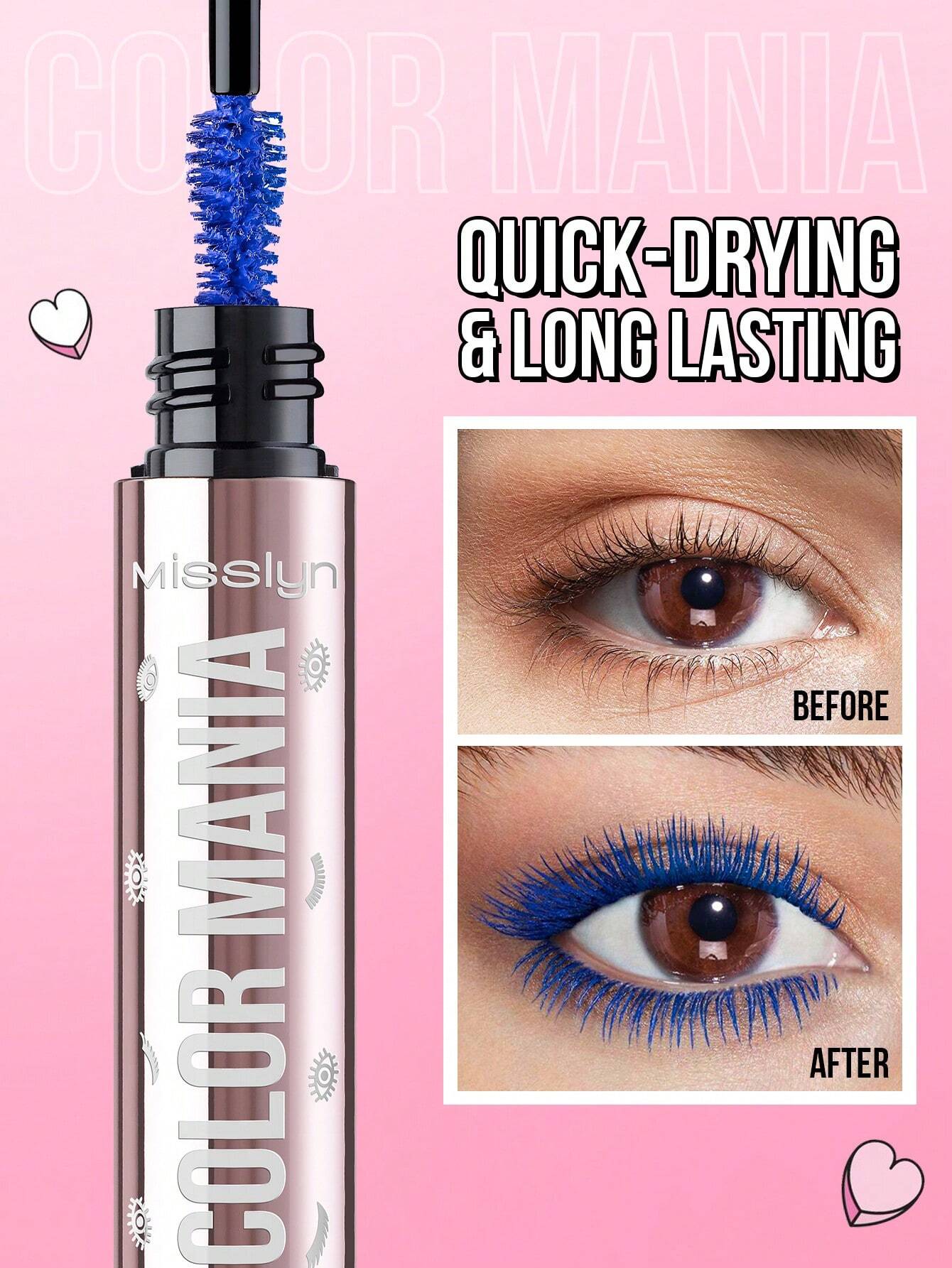 MissIyn Color Mania Mascara, Smudge Proof, Dramatic Volume, Long-Wearing, Volumizing Effect