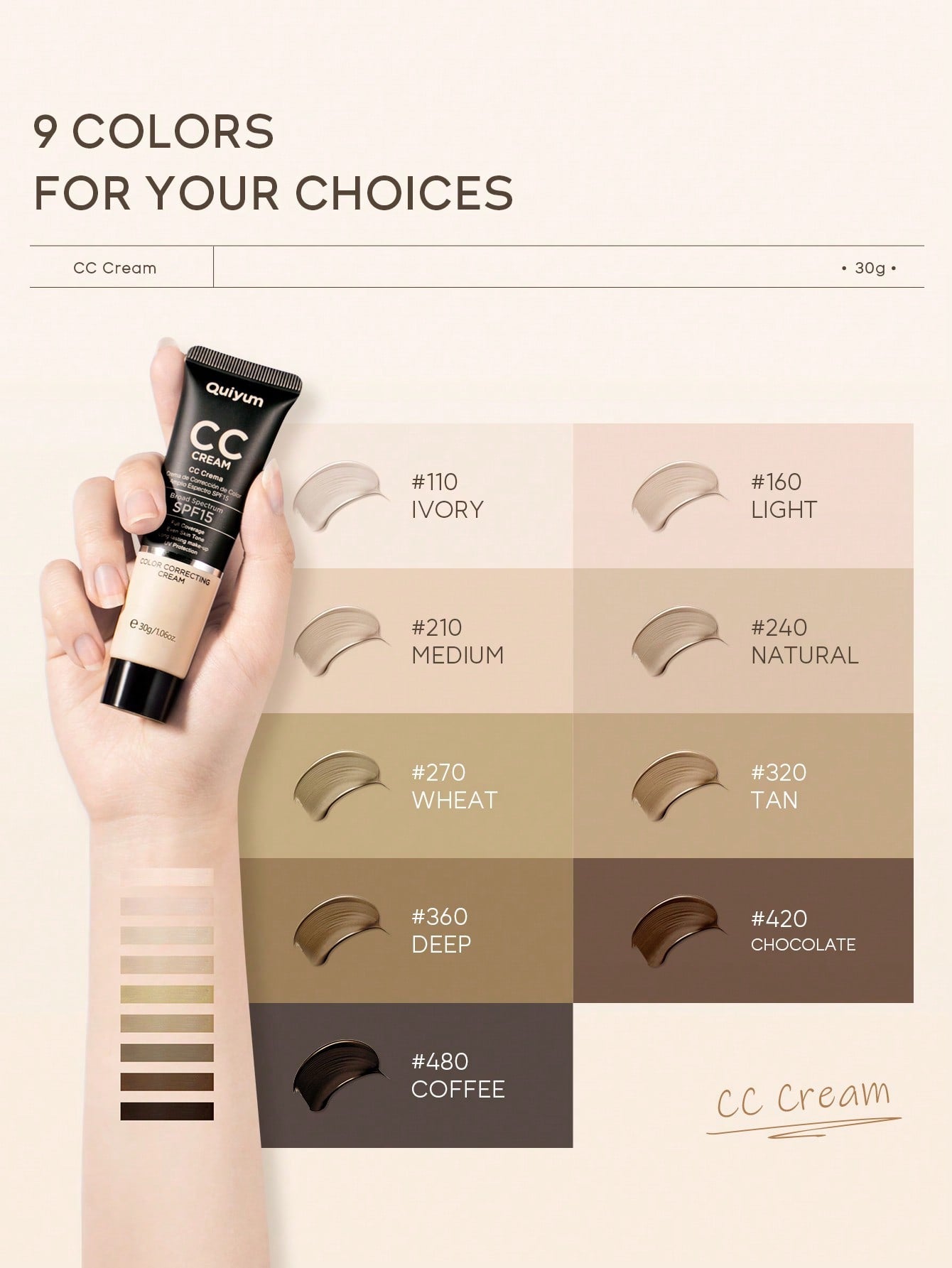 Moisturizing Liquid Foundation, 1Pc 30G Long-Wearing Waterproof Facial Makeup 102 Ivory