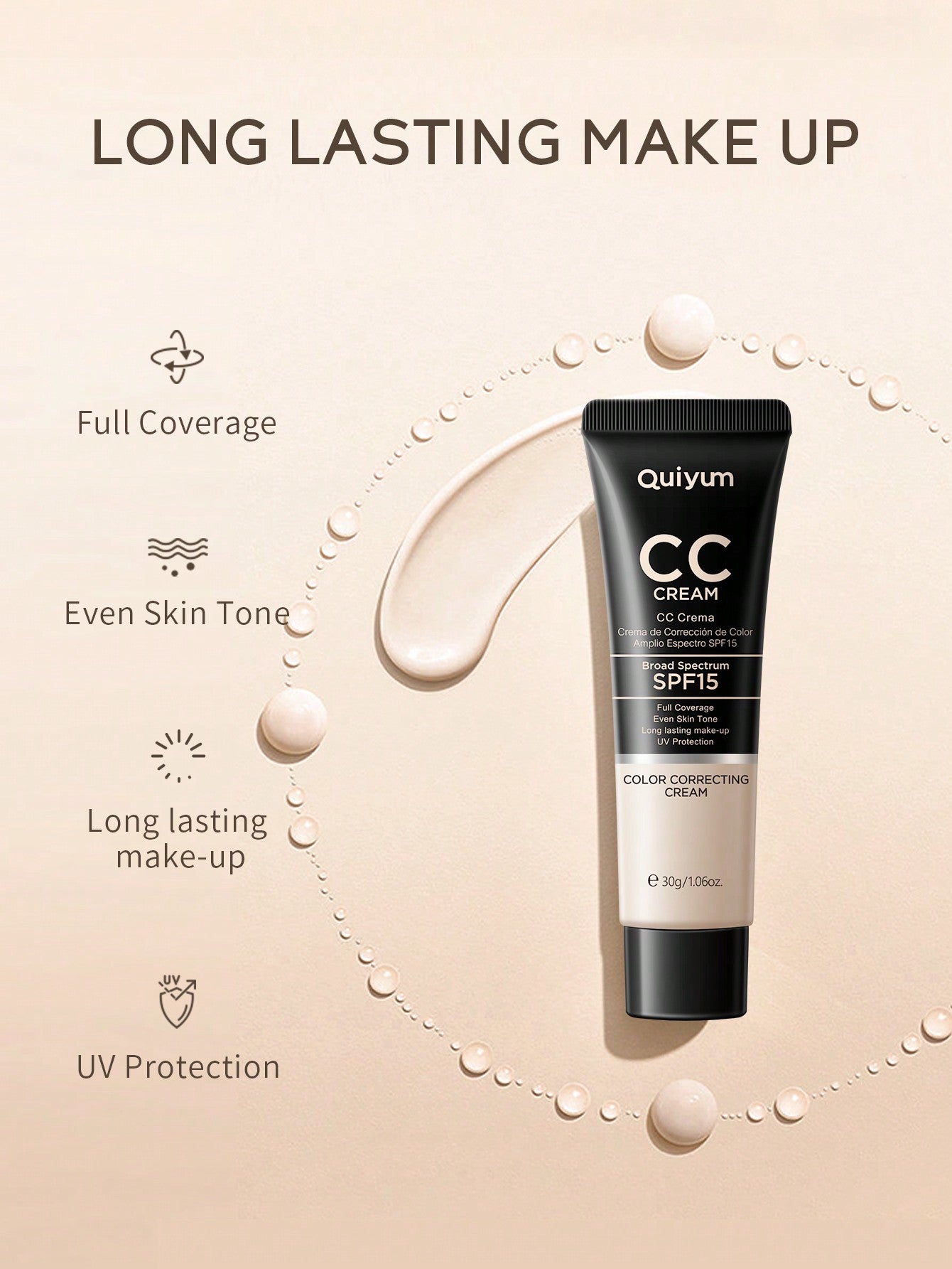 Moisturizing Liquid Foundation, 1Pc 30G Long-Wearing Waterproof Facial Makeup Dark Chocolate