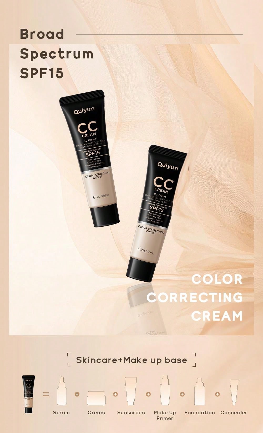 Moisturizing Liquid Foundation, 1Pc 30G Long-Wearing Waterproof Facial Makeup 102 Ivory