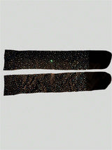 Oversized Black Embellished Knee-High Socks With Shiny Rhinestones
