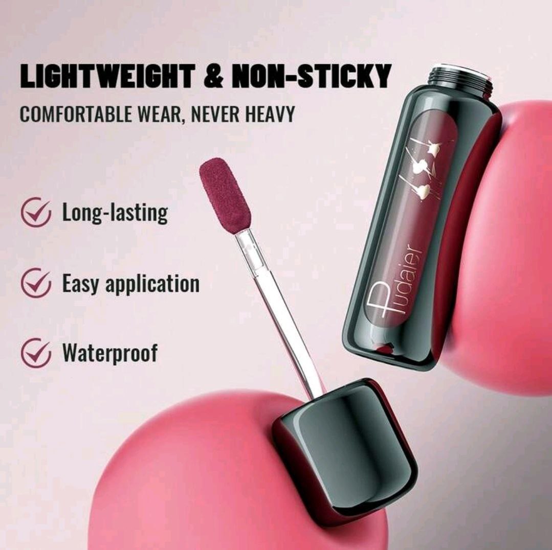 Pudaier Waterproof Lip Mousse – Smudge-Proof, Non-Sticky Lip Gloss, Cup-Proof, Long-Lasting, Easy To Apply, Matte Finish Lip Glaze