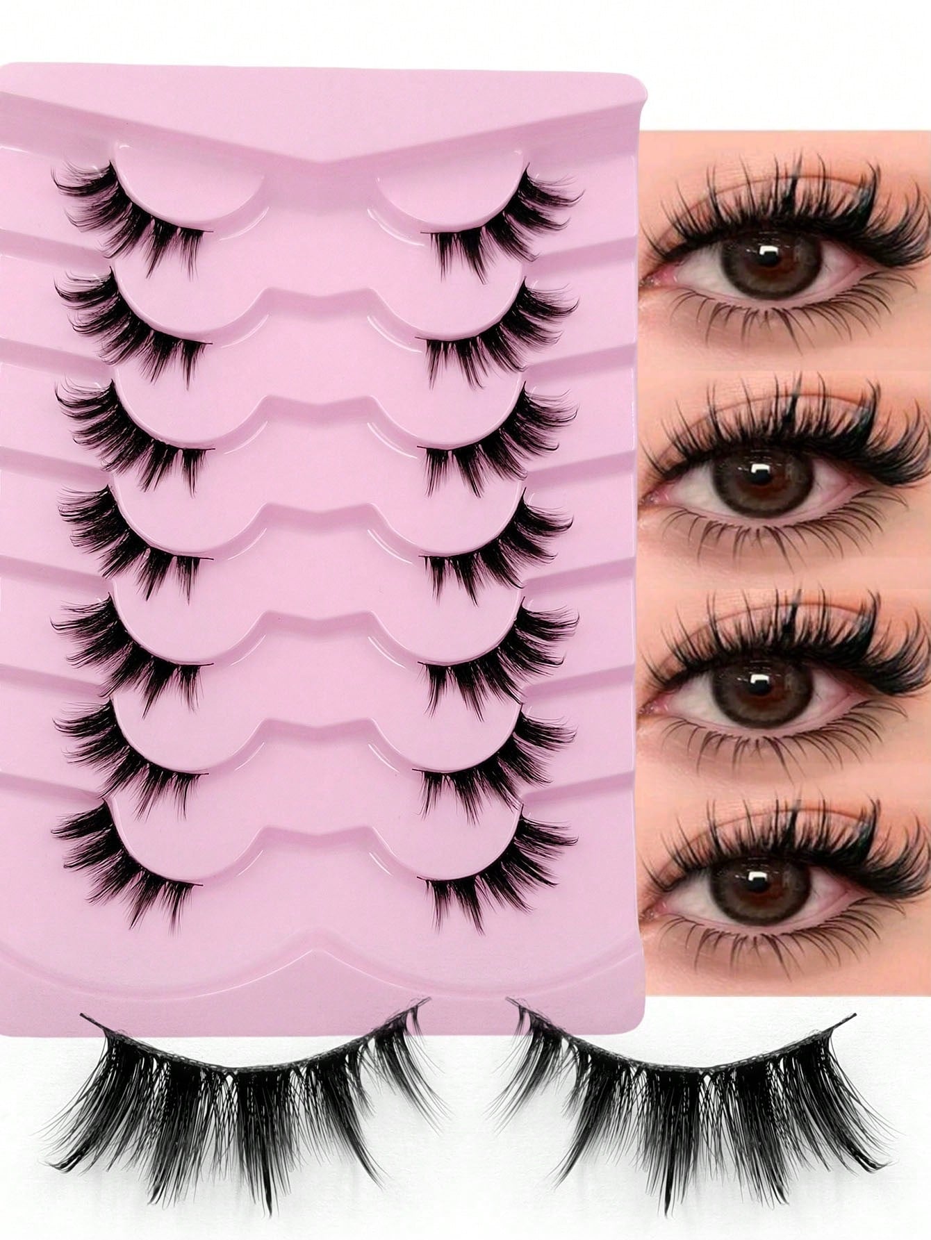 Rikuaild 7 Pairs Natural Look Half-Lash False Eyelashes, Fluffy Soft Cat Eye Style