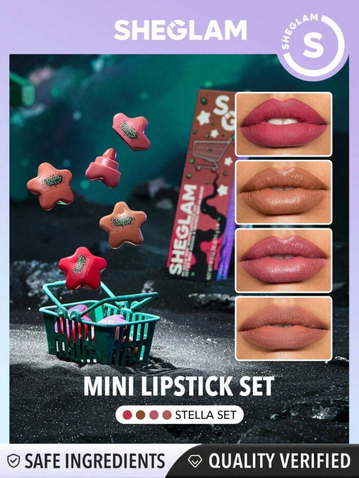 SHEGLAM Hi-Beam Mini Lipstick Set-Stella Set 4 In 1 Matte And Hydrating Nude Lipstick High Pigment
