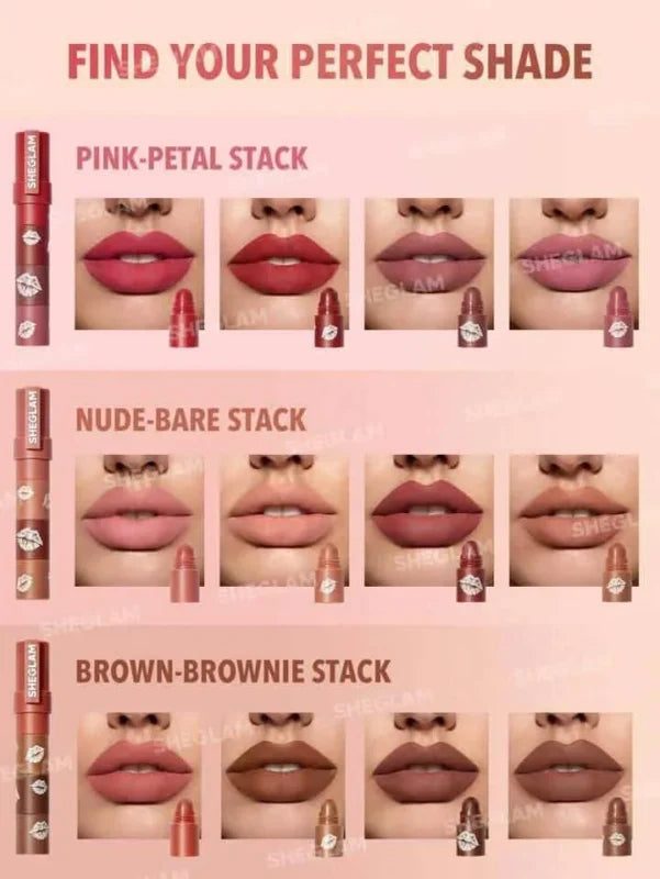 SHEGLAM Mega Lip Stacks-Pink-Petal Stack 4 In 1 Creamy-Matte Petal Stack