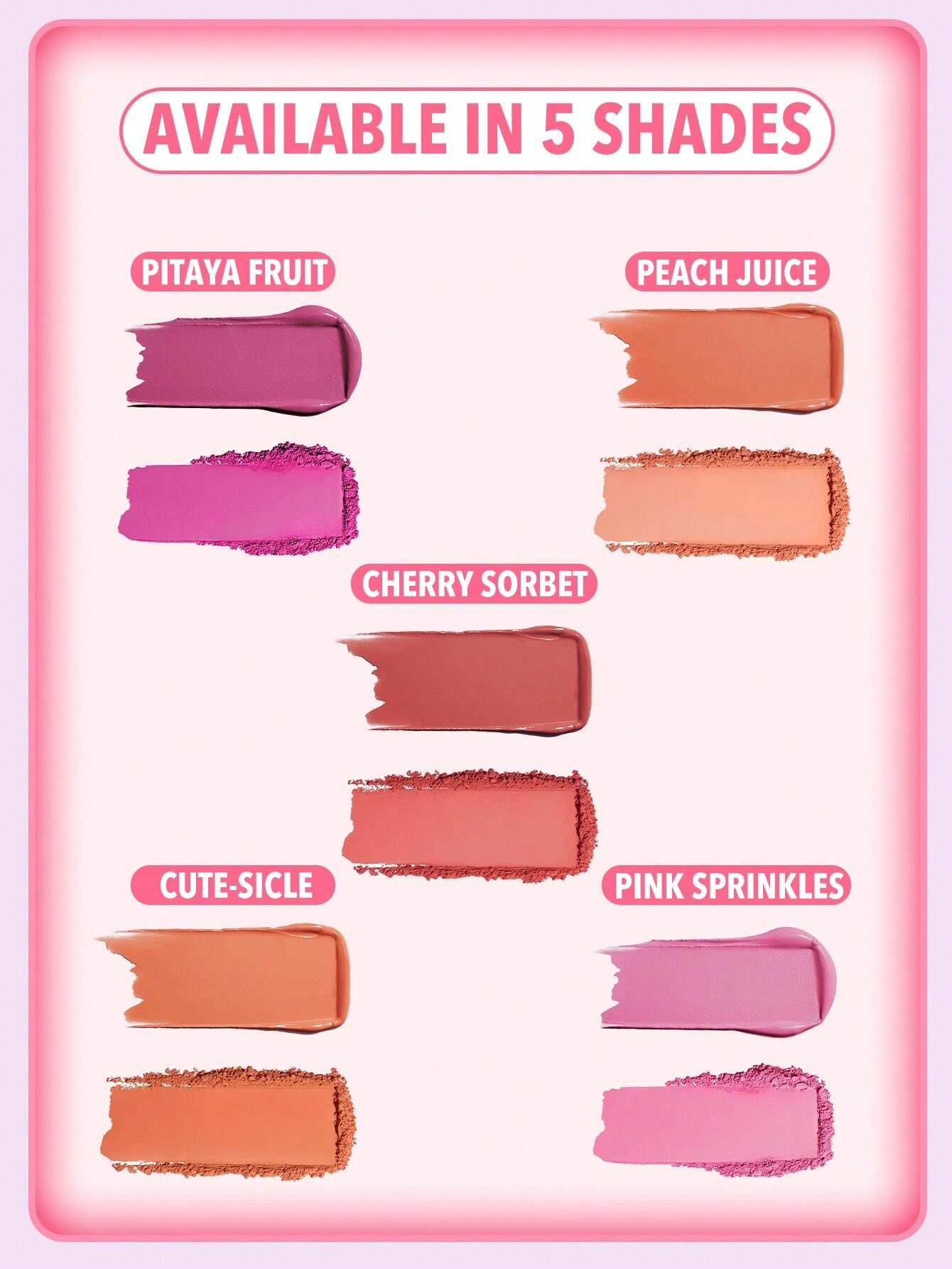 SHEGLAM Cheek 2 Cheek Blush Duo-Cherry Sorbet 5 Shades Cream Powder Blush Double Long Lasting Pigment Dual