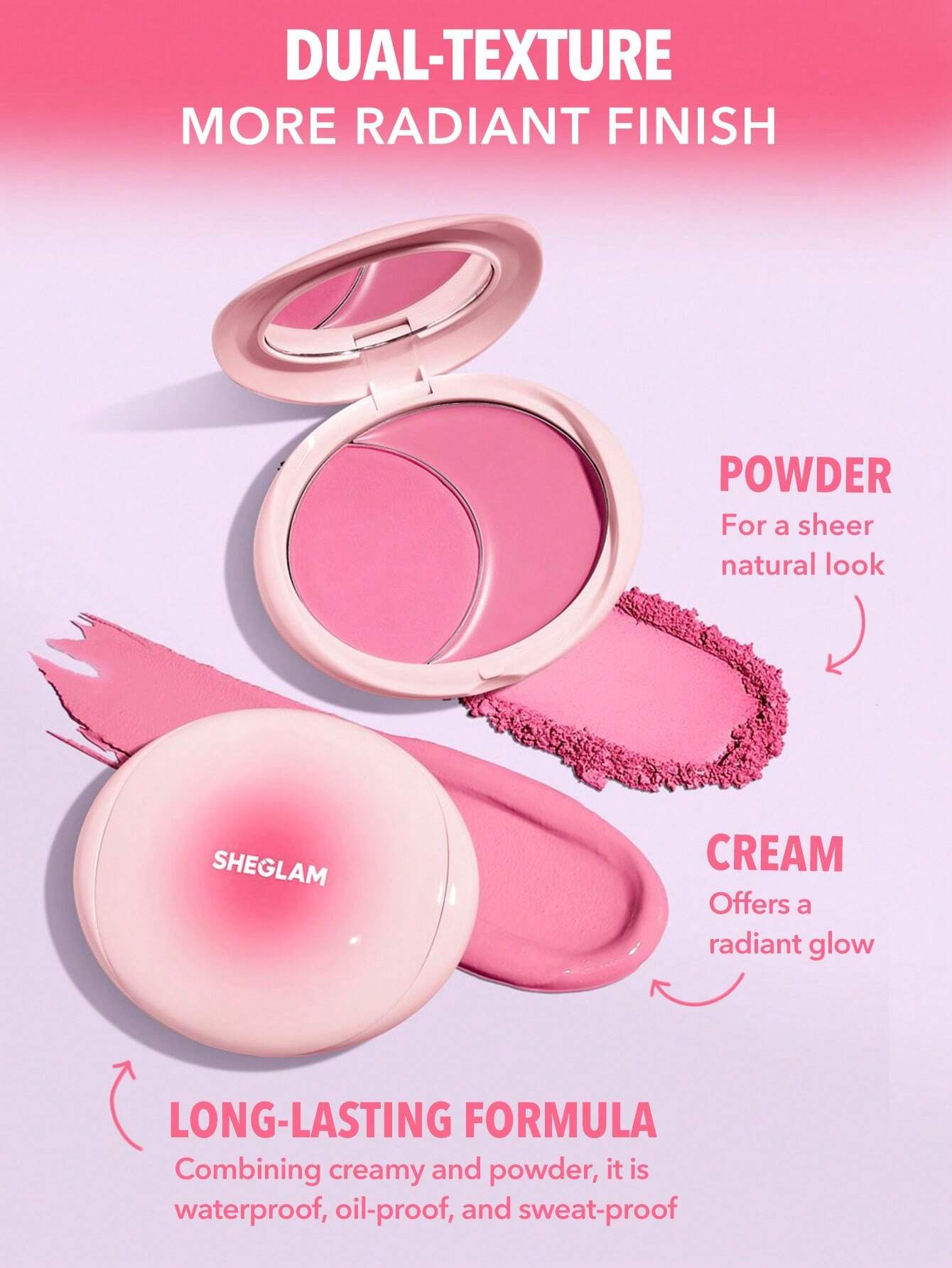 SHEGLAM Cheek 2 Cheek Blush Duo-Pink Sprinkles 5 Shades Cream Powder Blush Double Long Lasting Pigment Dual