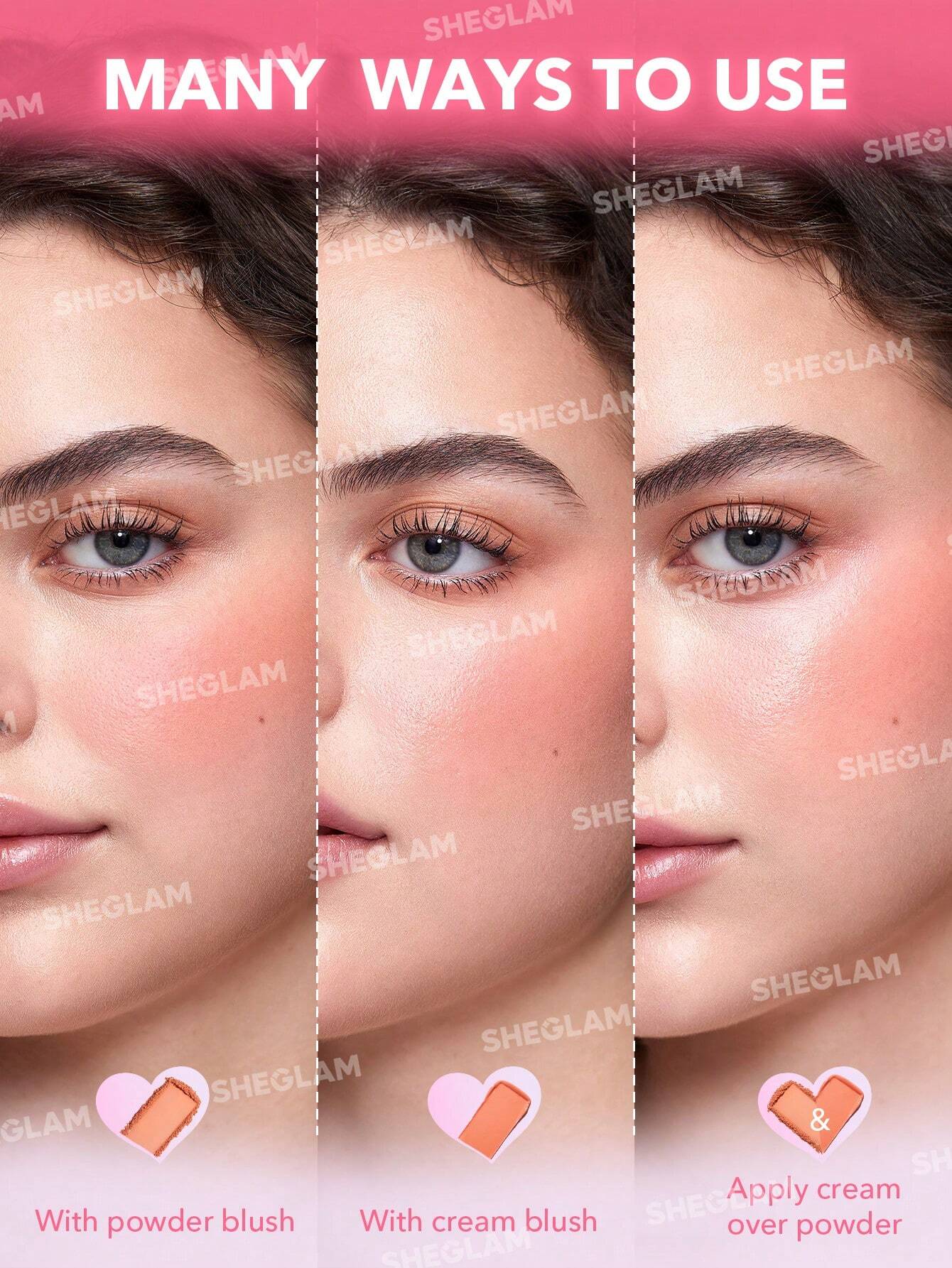 SHEGLAM Cheek 2 Cheek Blush Duo-Pink Sprinkles 5 Shades Cream Powder Blush Double Long Lasting Pigment Dual
