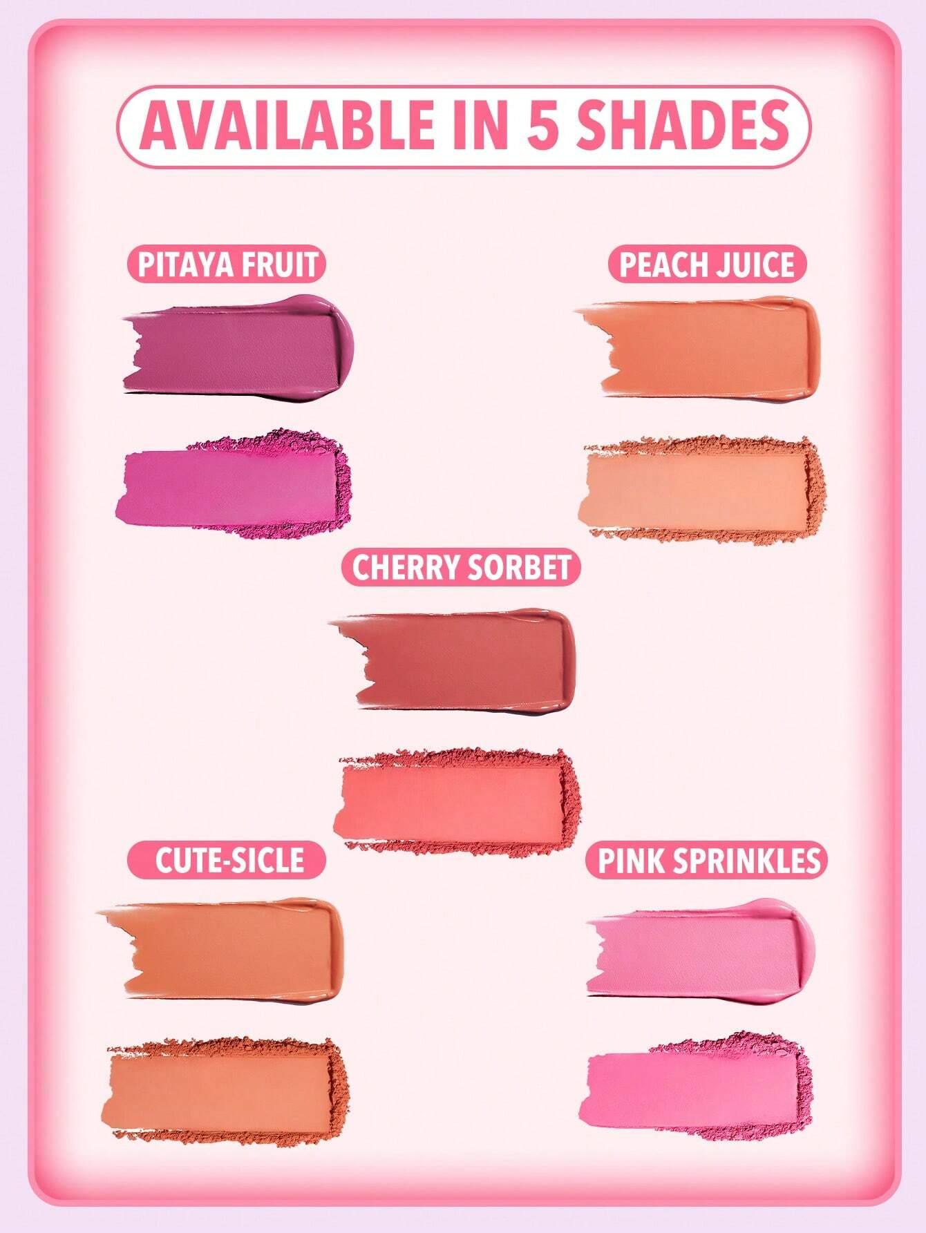SHEGLAM Cheek 2 Cheek Blush Duo-Pink Sprinkles 5 Shades Cream Powder Blush Double Long Lasting Pigment Dual