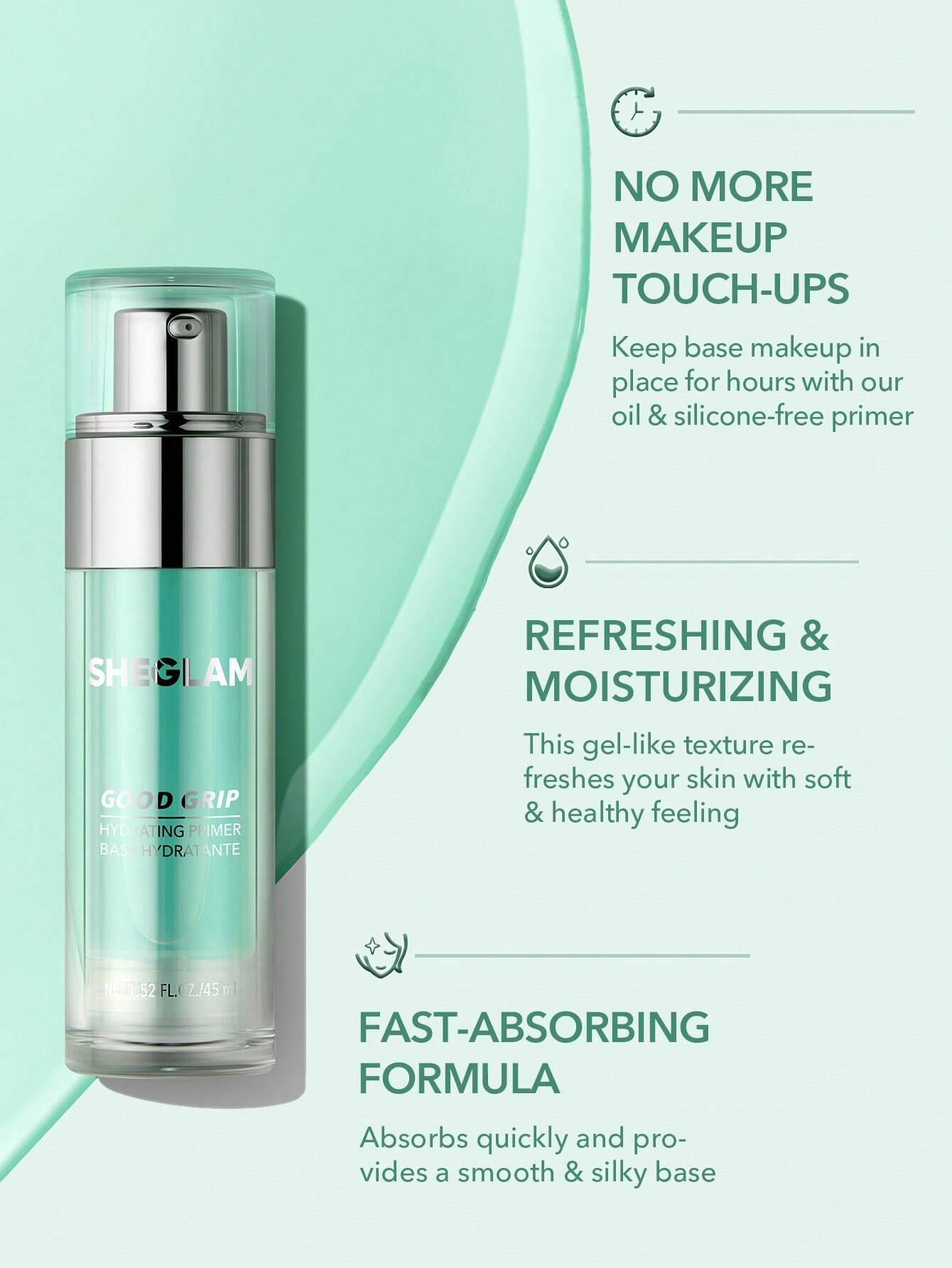 SHEGLAM Good Grip Hydrating Primer Oil Control Moisturizing Primer Gel Smooth Fine Lines Oil And Silicone-Free Face Primer