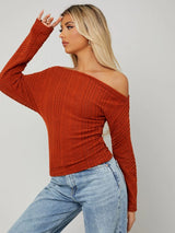 SHEIN Asymmetrical Neck Rib-knit Tee