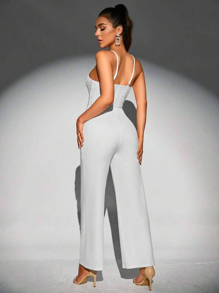 SHEIN BAE Contrast Sequin Wide Leg Cami Jumpsuit