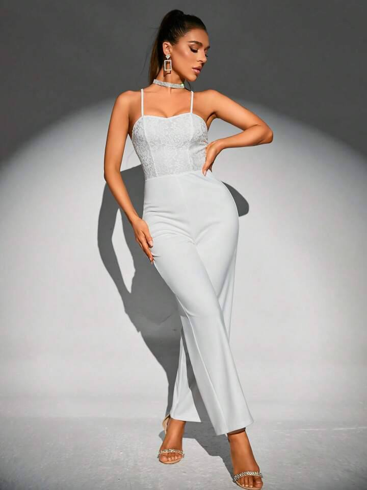 SHEIN BAE Contrast Sequin Wide Leg Cami Jumpsuit