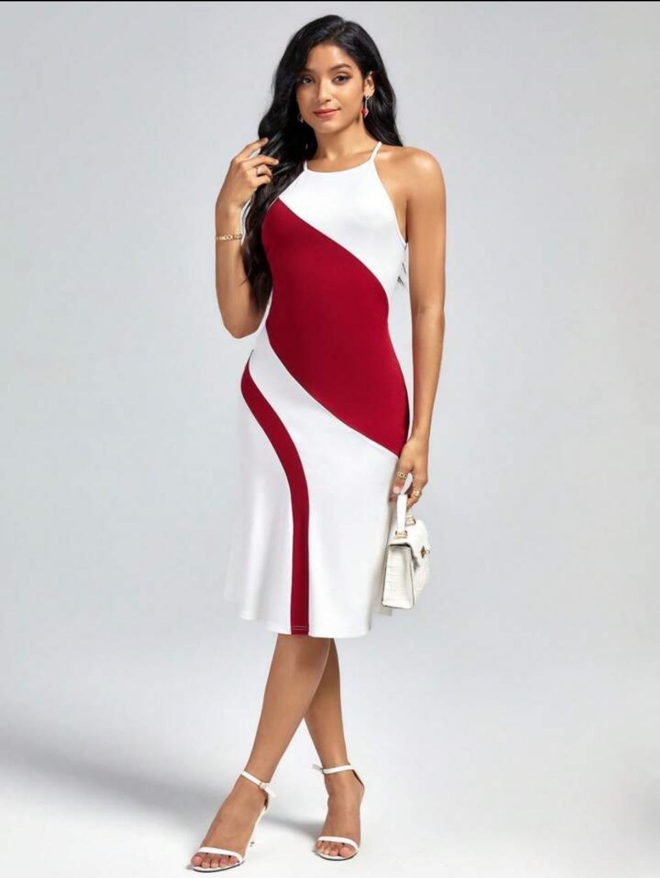 SHEIN Clasi Two Tone Halter Neck Cami Dress