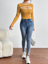 SHEIN Essnce Cut Out Contrast Binding Ribbed Knit Tee