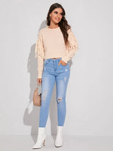 SHEIN Fringe Detail Drop Shoulder Sweater