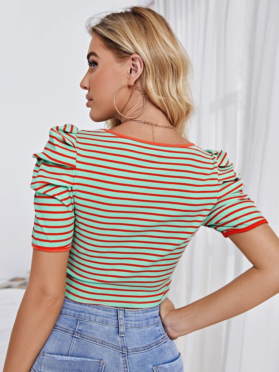 SHEIN Puff Sleeve Striped Top