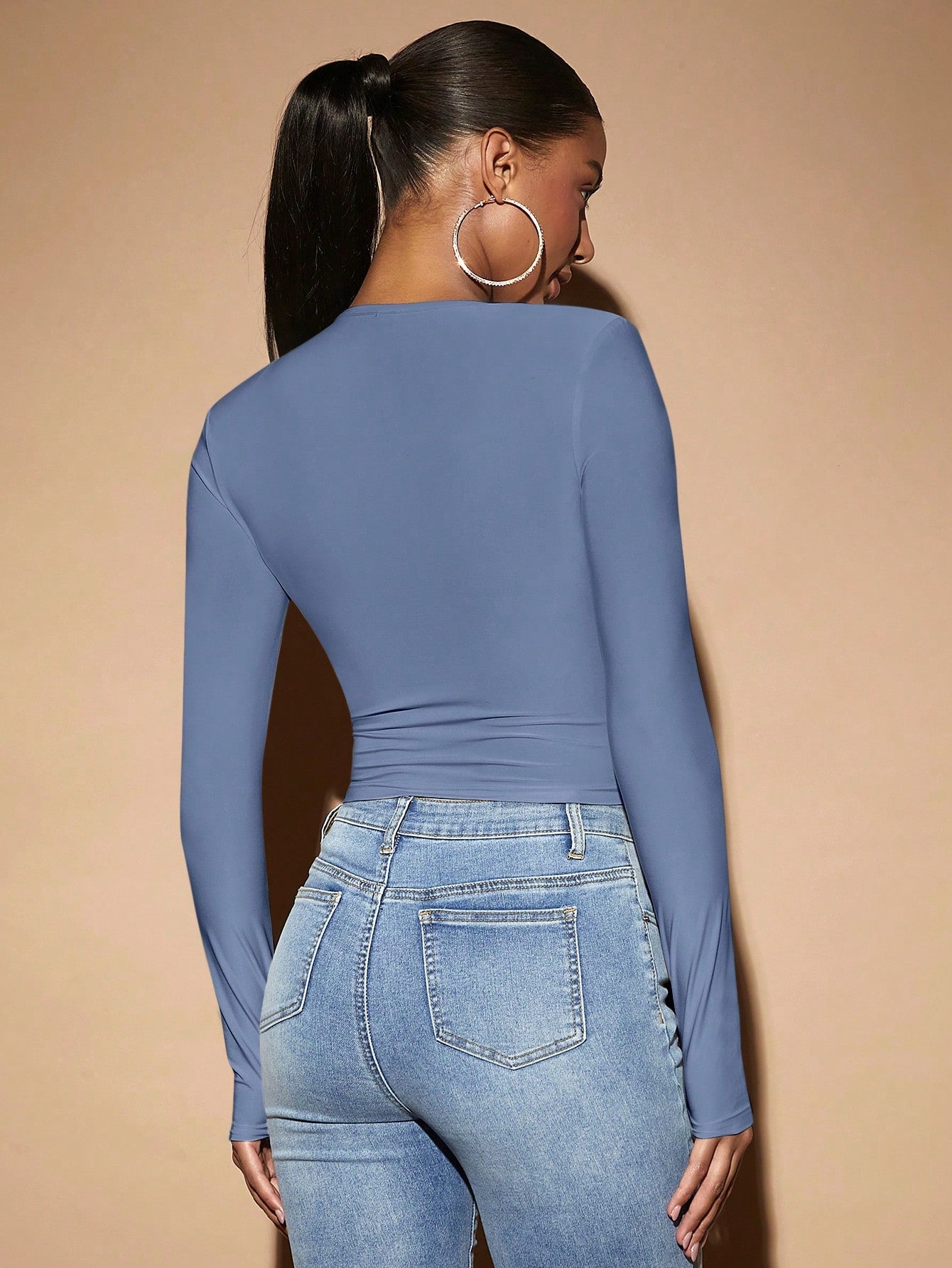 SHEIN BAE Cut Out Front Crop Tee