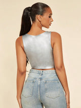 SHEIN BAE Square Neck Asymmetrical Hem PU Leather Tank Top