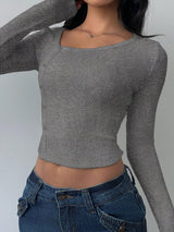 SHEIN BASICS Women's Casual Solid Color Knit Long Sleeve Slim-Fit Sweater