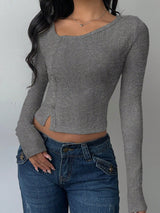 SHEIN BASICS Women's Casual Solid Color Knit Long Sleeve Slim-Fit Sweater
