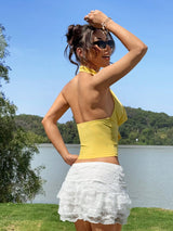 SHEIN EZwear Yellow Knitted Women's Halter Neck Tank Top
