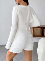 SHEIN EZwear Zip Front Fuzzy Unitard Romper