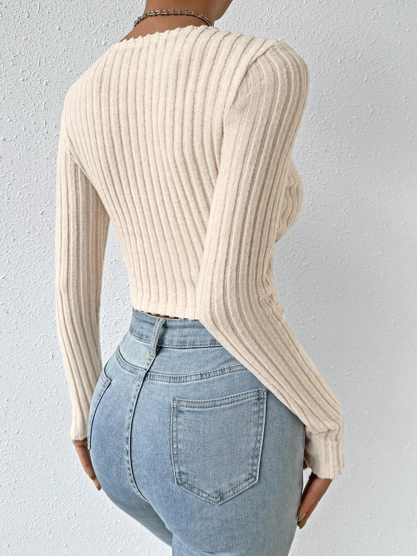 SHEIN Essnce Surplice Neck Ribbed Knit Crop Tee