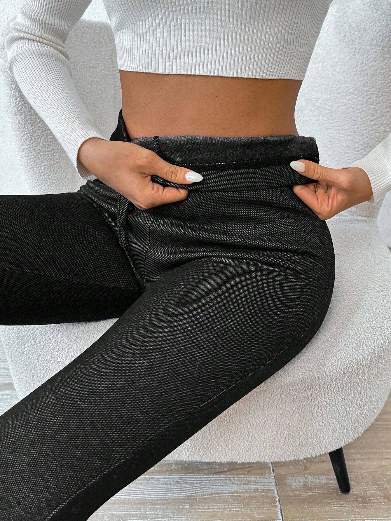 SHEIN Essnce Women's Fleece Lined Tight-Fit Drawstring Sporty Outdoor Yoga Leggings
