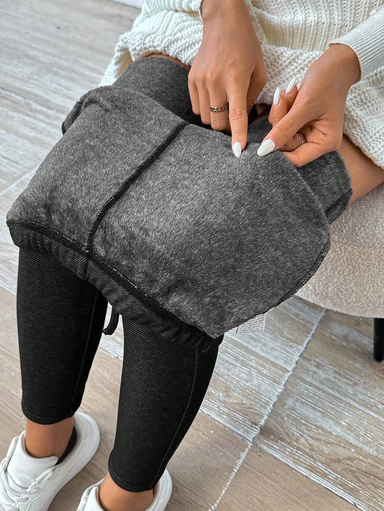 SHEIN Essnce Women's Fleece Lined Tight-Fit Drawstring Sporty Outdoor Yoga Leggings