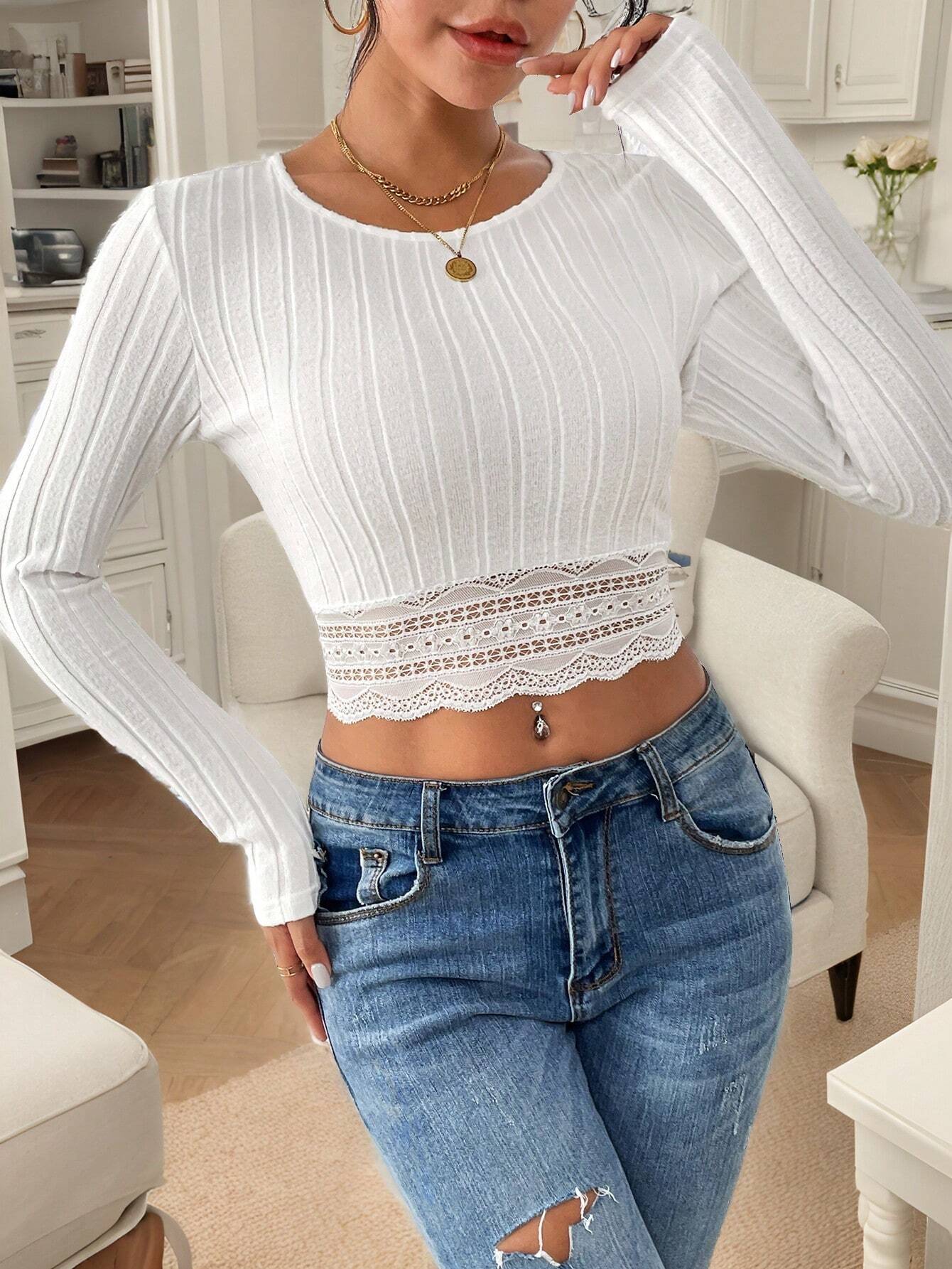 SHEIN Frenchy Women Fall Winter Black Lace Patchwork Tight Fitted