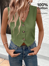 SHEIN LUNE Office Lady Fashionable Solid Color Camisole Vest Shirt Green Top