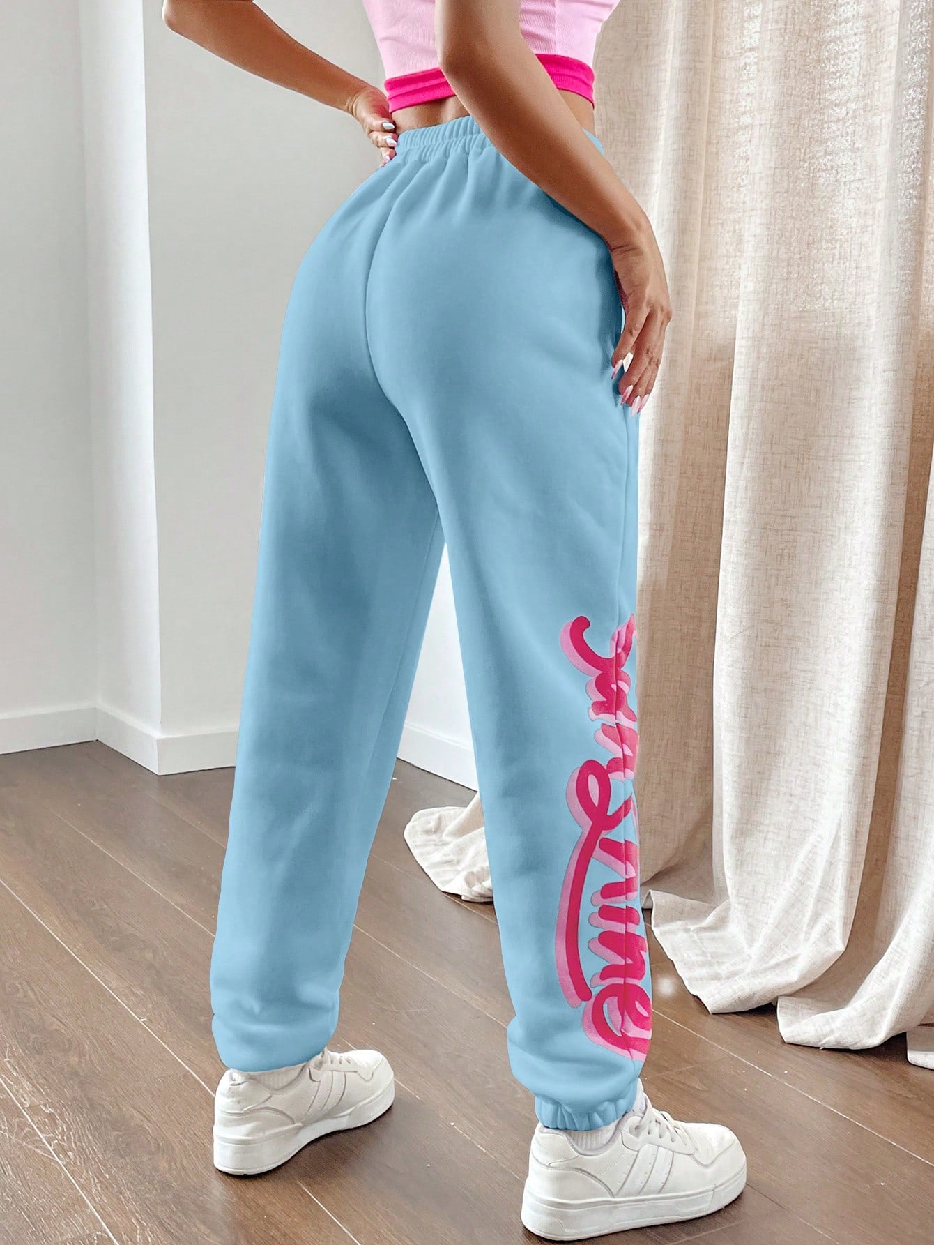 SHEIN Qutie Women's Elastic Waist &amp; Cuffed Hem Sweatpants With Letter Print