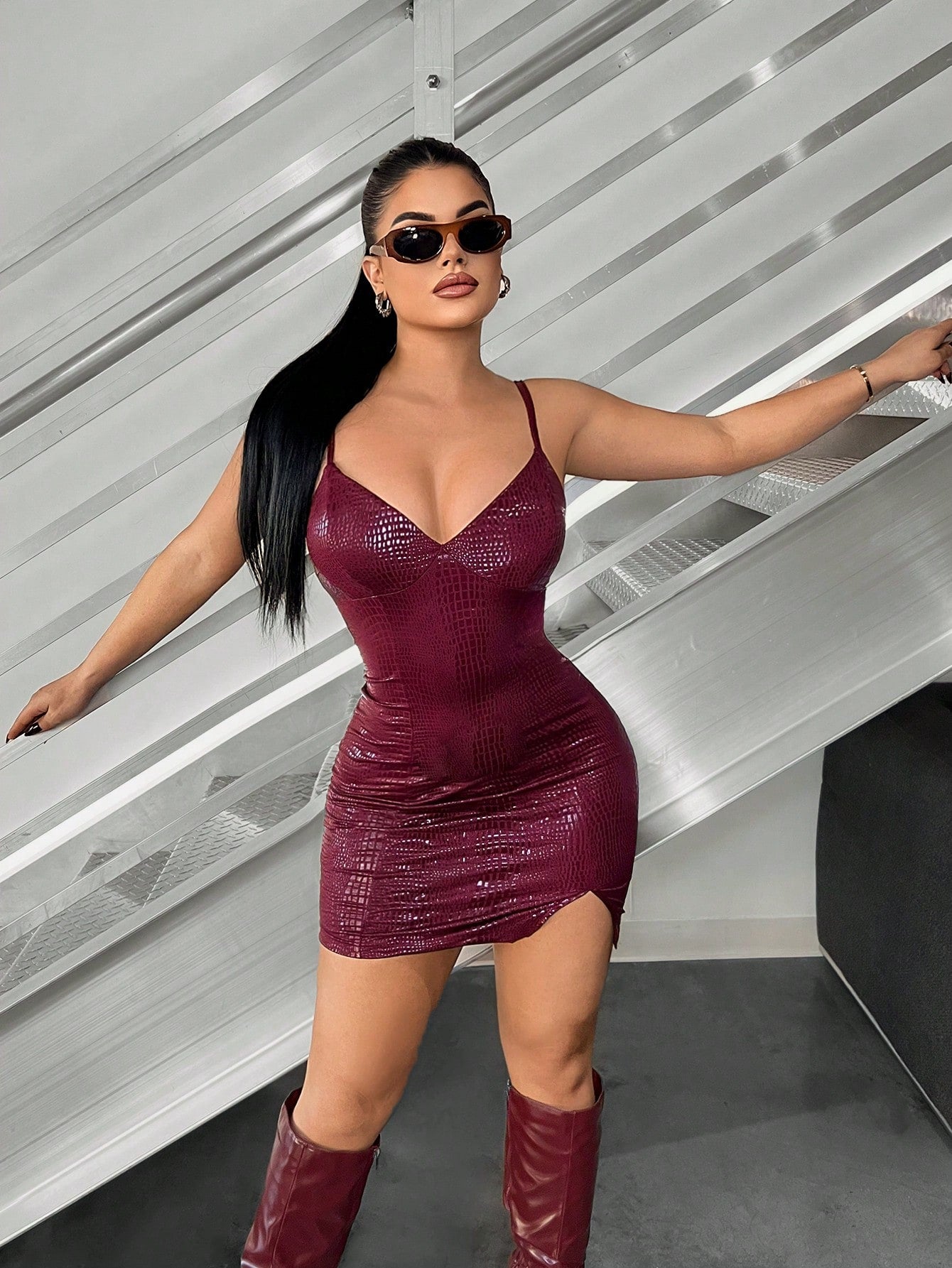 SHEIN SXY Sexy Street Style Burgundy Spaghetti Strap Mini Dress