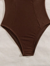 SHEIN Swim Chicsea Shiny Solid Color Push-Up Swimsuit With Non-Removable Padded Underwire, Front