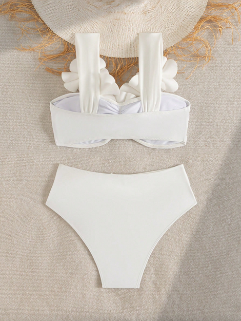 Bonvoyette Knitted Floral 3D Bikini Set, Sexy Beach Pool Party Outfit
