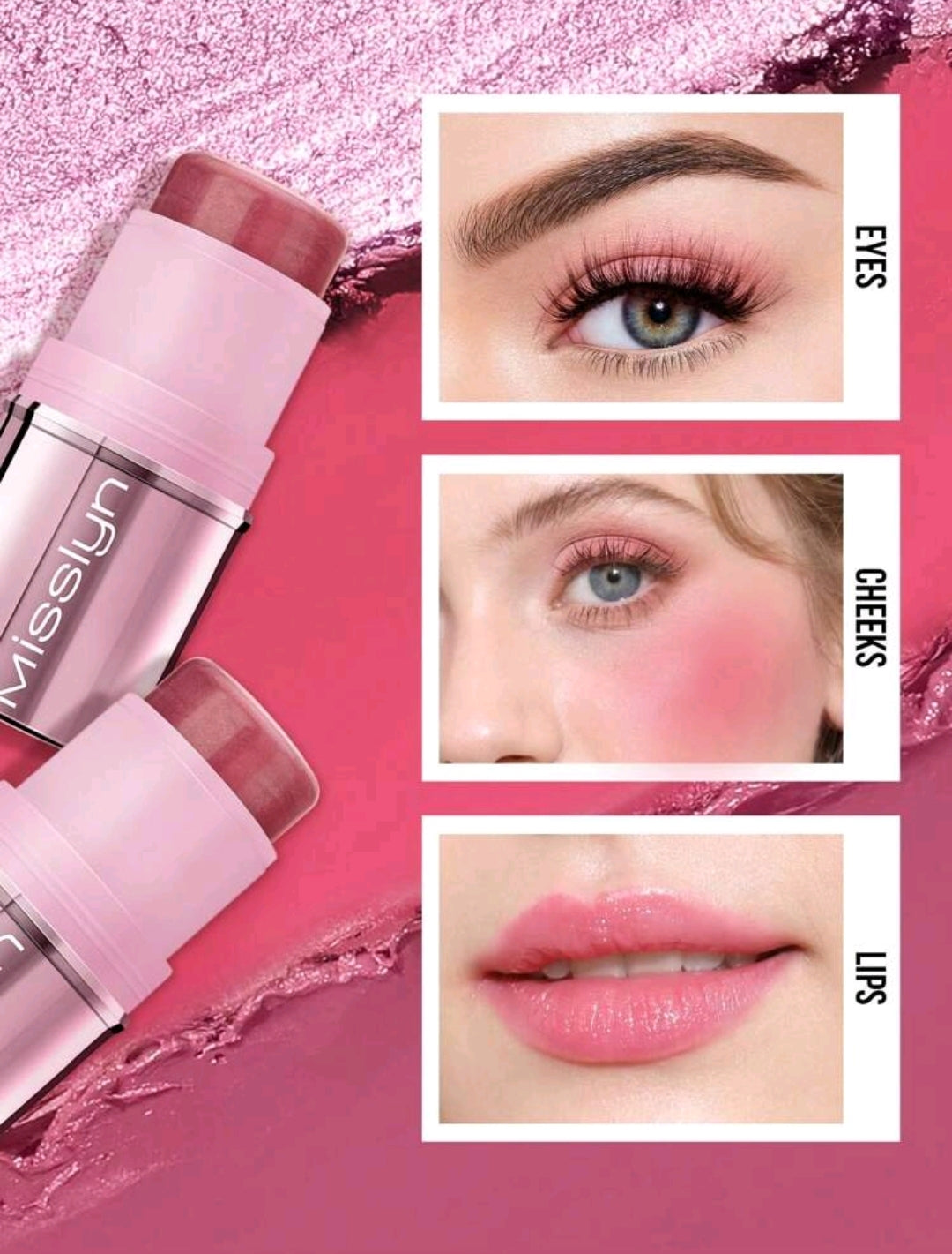 MissIyn You Glow Girl! Multi Stick, Cream Multi Stick, Richly Pigmented Infused With Formula With Shea Butter&amp;Sunflower Seed Wax, Lightweight Formula, Refreshing Moisture Boost Blush Stick 03