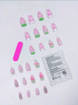 24Pcs Long Almond 3d Gelnails Makes Flower Nails Design French Tip Press On