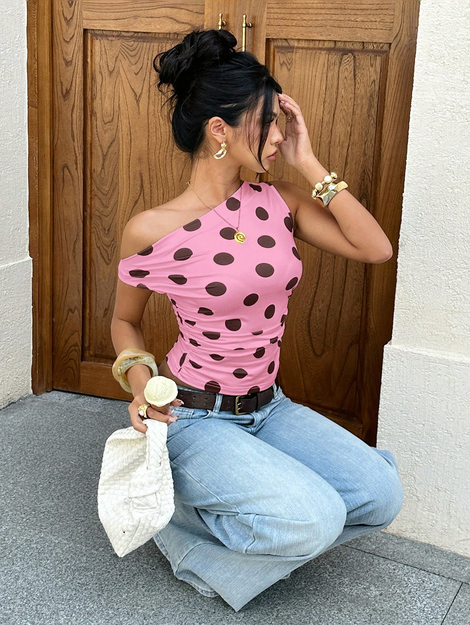 Siren Gaze Summer Elegant Sexy Casual Polka Dot Top For Women, Off Shoulder