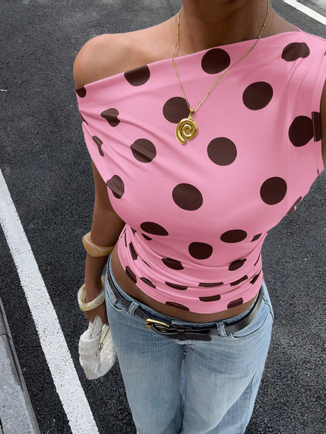 Siren Gaze Summer Elegant Sexy Casual Polka Dot Top For Women, Off Shoulder