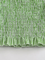 Square Neck Puff Sleeve Gingham Shirred Top