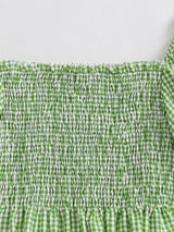Square Neck Puff Sleeve Gingham Shirred Top