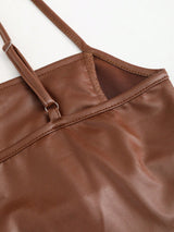 Sweetra Vintage Elegant Faux PU Coated Fake Ruched Adjustable Strap Women Cami Top Y2K