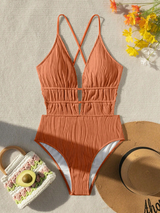 Swim Vcay Women's Solid Color Ruched One-Piece Swimsuit