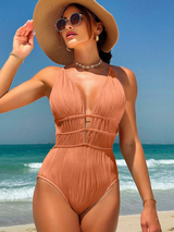 Swim Vcay Women's Solid Color Ruched One-Piece Swimsuit